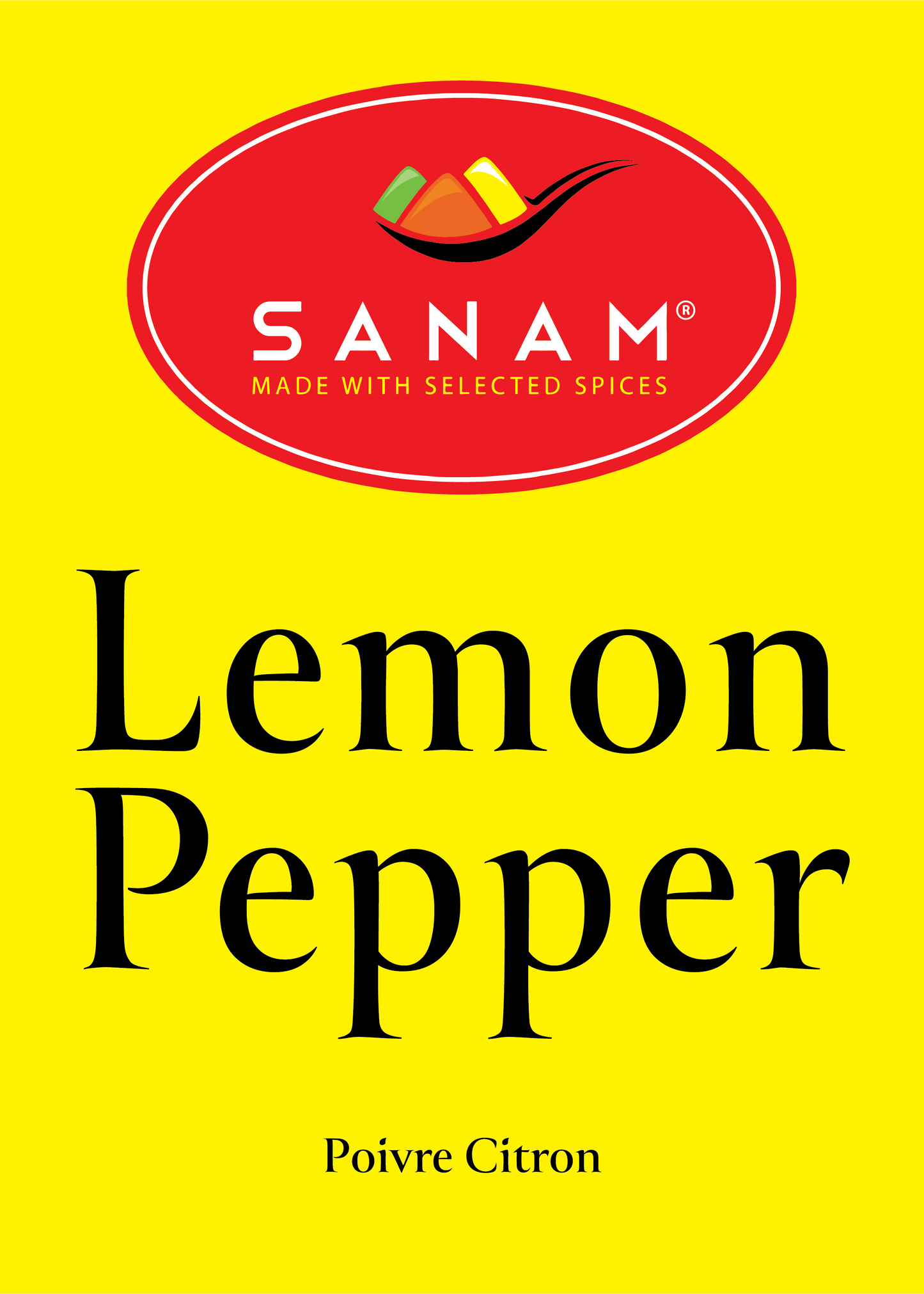 Packaging of Sanam Lemon Pepper spice mix, with product information, nutritional facts, and branding visible.