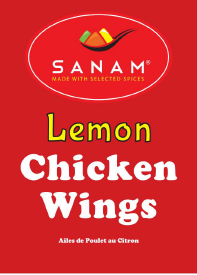 Sanam Lemon Chicken Wings packaging with red background and visible branding.