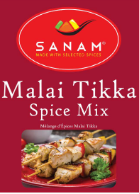 Sanam Malai Tikka Spice Mix label with product image and branding