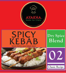 Spicy Kebab spice blend label with branding and product details.