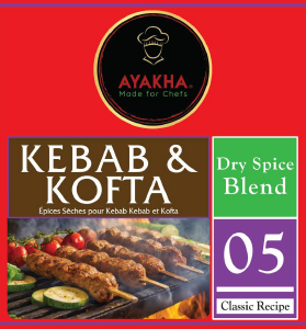 Kebab and Kofta spice blend label with branding and product details.