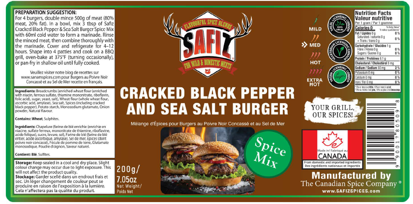 SAFIZ Cracked Black Pepper and Sea Salt Burger Spice Mix